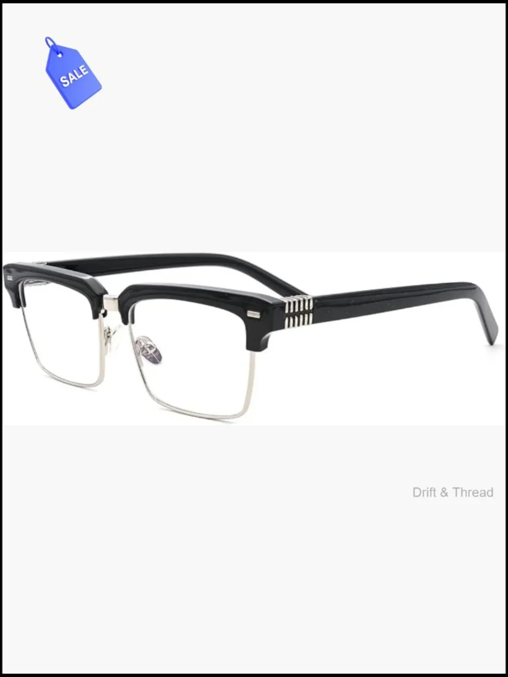 Semi Rimless Rectangle Blue Light Glasses for Men Women Black Square Eyewear